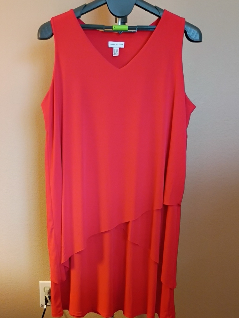 Susan Graver Coral-Red Sleeveless V-Neck High-Low Layered Dress SIZE 1XP